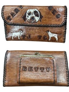 Vintage Tooled Leather Bifold Wallet Betty Dogs Kitschy Handcrafted OOAK